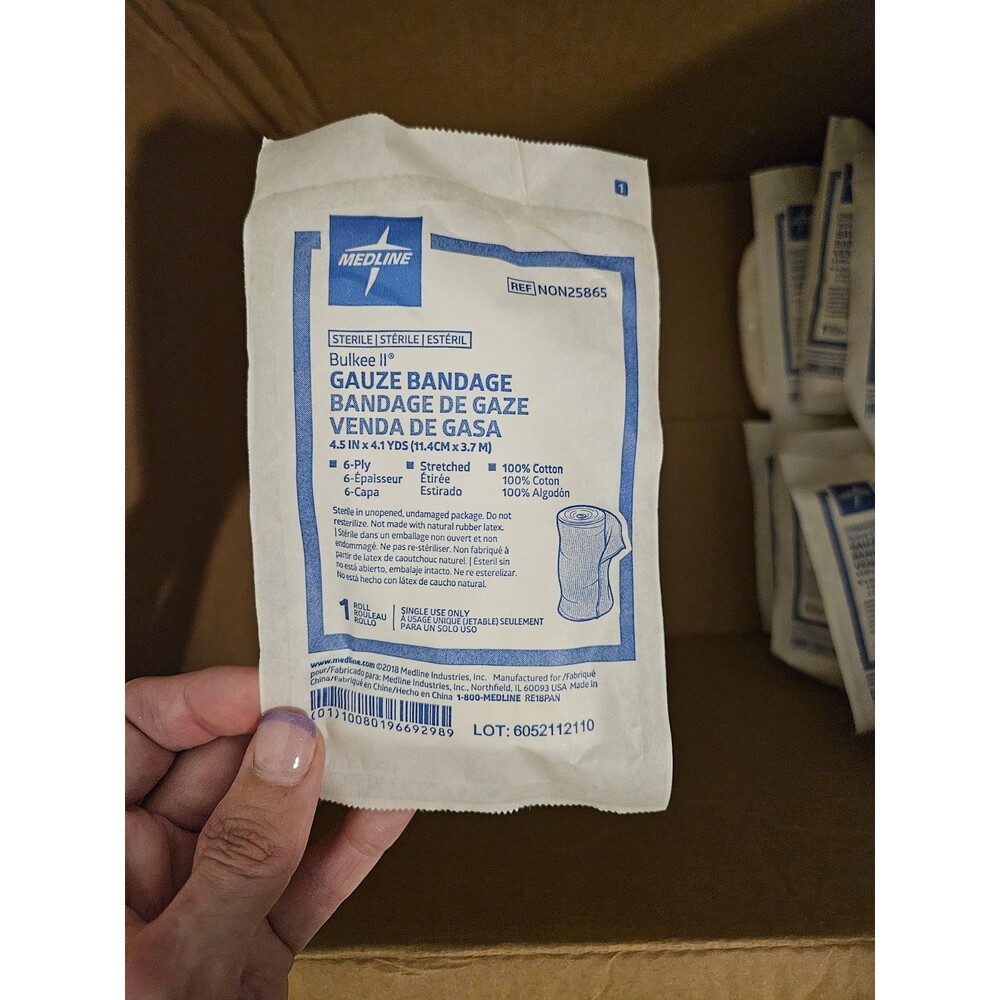 Case of 24 Medline Bulkee Sterile Gauze Bandages 4.5" x 4.1 Yds 6 Ply NON25865